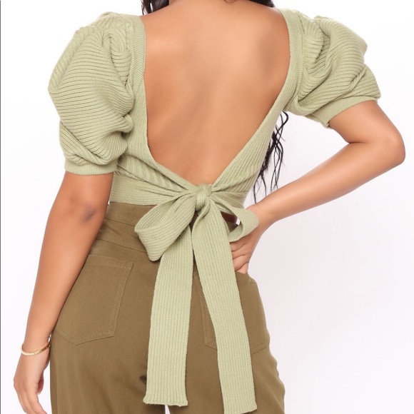 Tie up sage sweater crop top - Picture 2 of 2